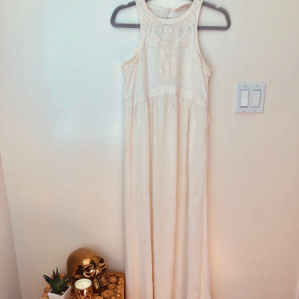 Boho beaded maxi white dress